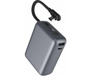 Powerbank 10000mAh 2 ports USB A+C 30W PD/QC Câble intégré Gris Sidéral + Garantie à vie
