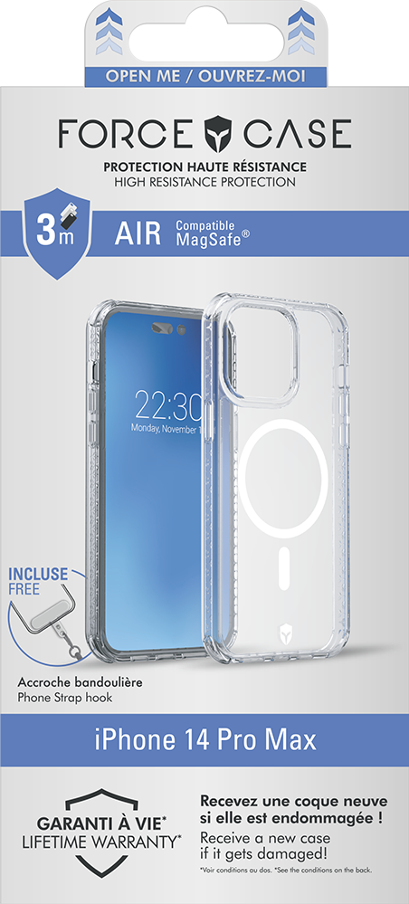Coque Renforcée iPhone 14 Pro Max AIR Compatible MagSafe Garantie à vie Transparente Force Case