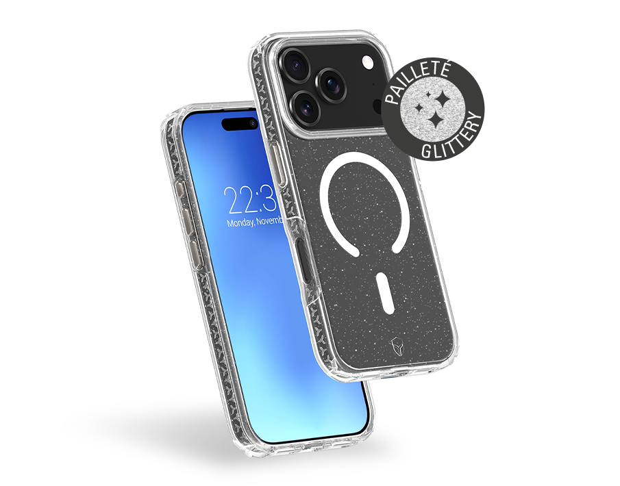 Coque renforcée MagSafe iPhone 17 Pro Max AIR XTREM 4m Norme Militaire MIL-STD 810G Transparente avec Paillettes + Garantie à vie
