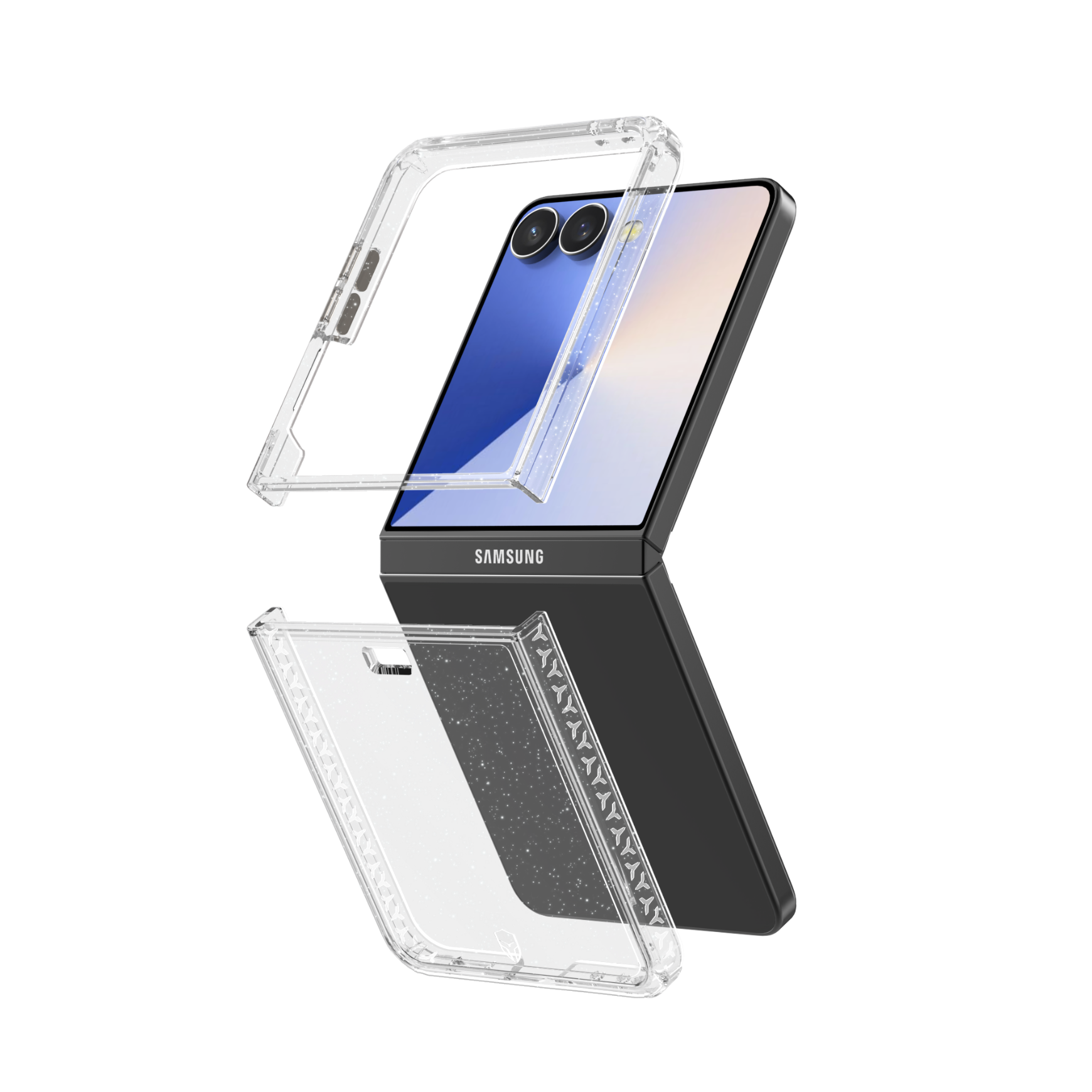 Coque renforcée Samsung Galaxy Z flip 7 DUO 2m  50% plastique recyclés Transparente avec Paillettes + Garantie à vie