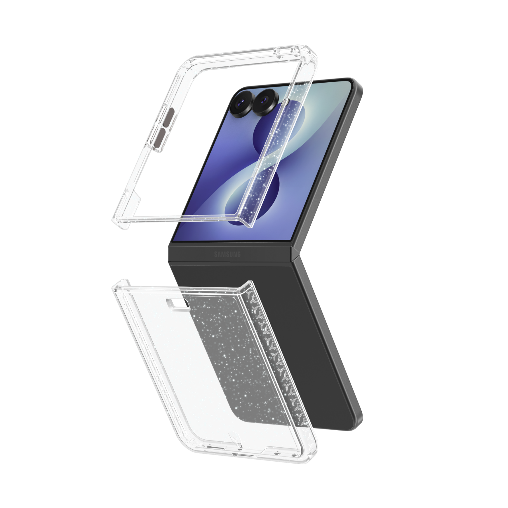 Coque renforcée Samsung Galaxy Z Flip 8 DUO 2m Transparente avec Paillettes + Garantie à vie Force Case