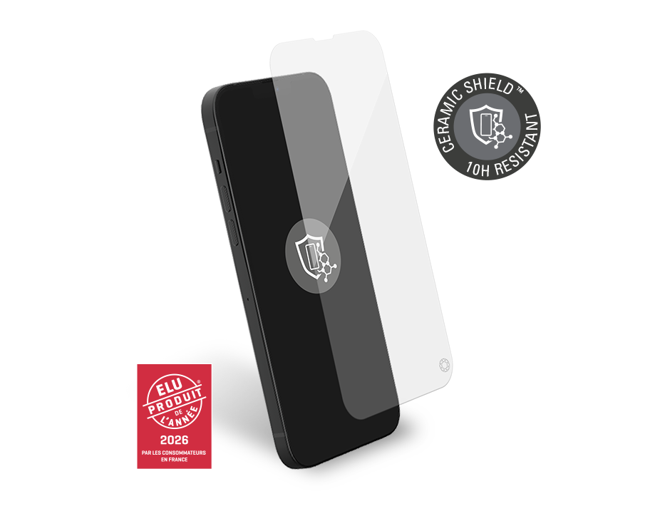 Protège écran iPhone 16e / iPhone 14 / iPhone 13 / iPhone 13 Pro Ceramic Shield 2.5D Verre trempé + Garantie à vie - Certifié GRS Force Glass