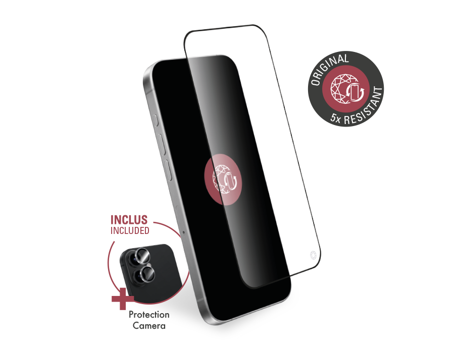 Pack Protège écran en verre organique 2,5D Original + protège lentilles pour Apple iPhone 16 - Garantie à vie Force Glass