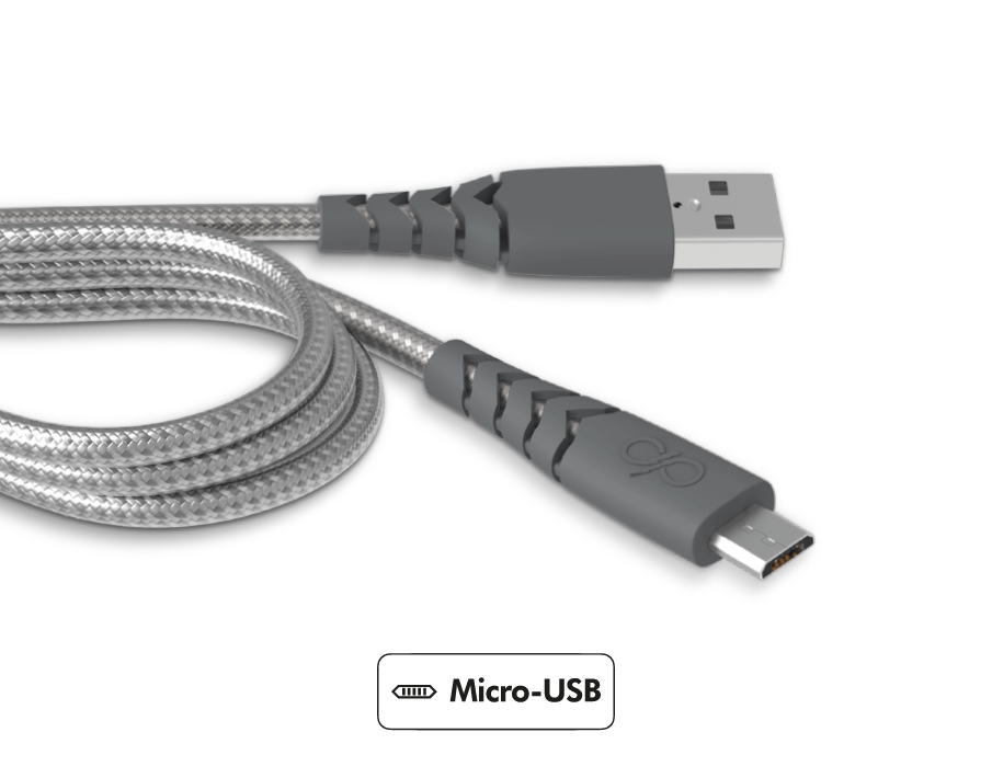 Câble renforcé USB A/micro USB 1,2 m 2.1A Gris Force Power