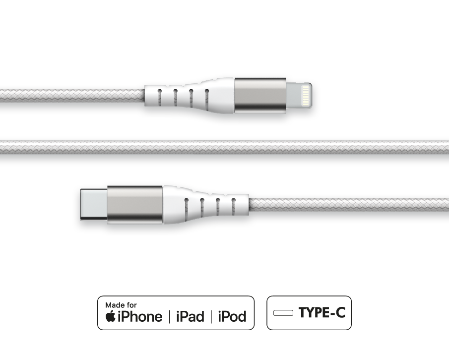 Câble USB C/Lightning Garanti à vie 2 m 3A Blanc Force Power