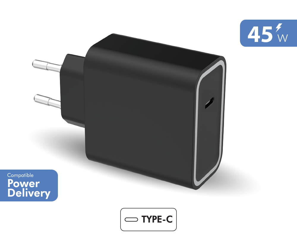 Chargeur maison USB C 45W Power Delivery Noir - Garanti à vie Force Power Lite