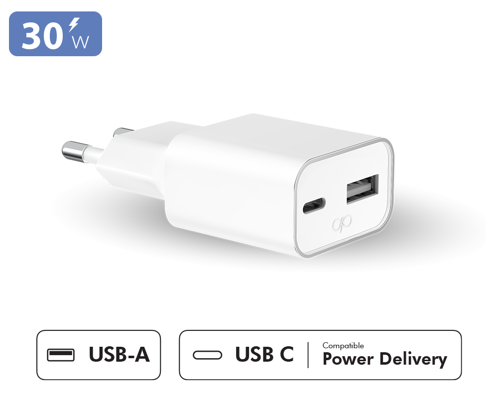 Double Chargeur maison 30W Power Delivery GaN Blanc - Garanti à vie Force Power Lite