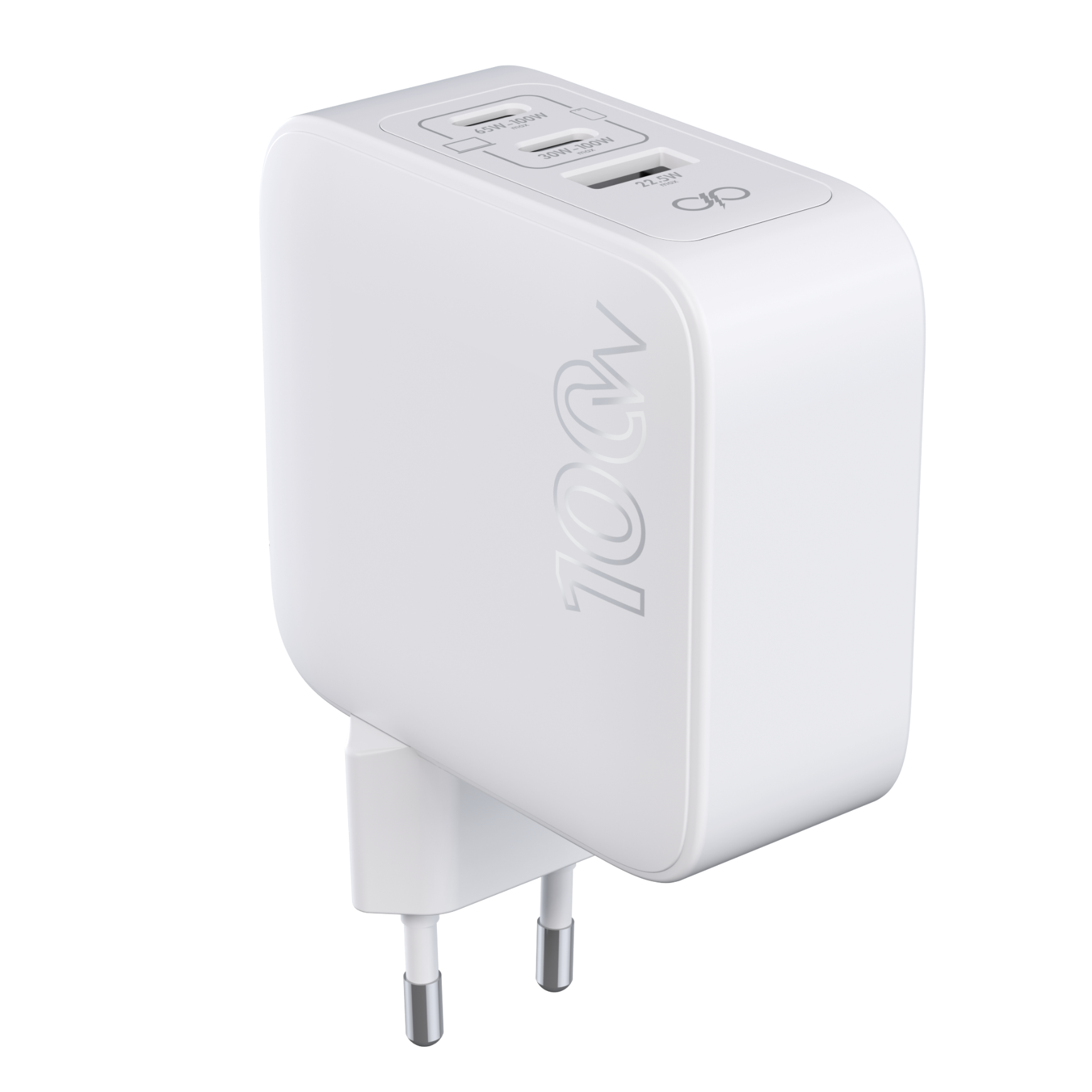 Chargeur USB A + 2 USB C 100W Power Delivery GaN Blanc + Garantie à vie