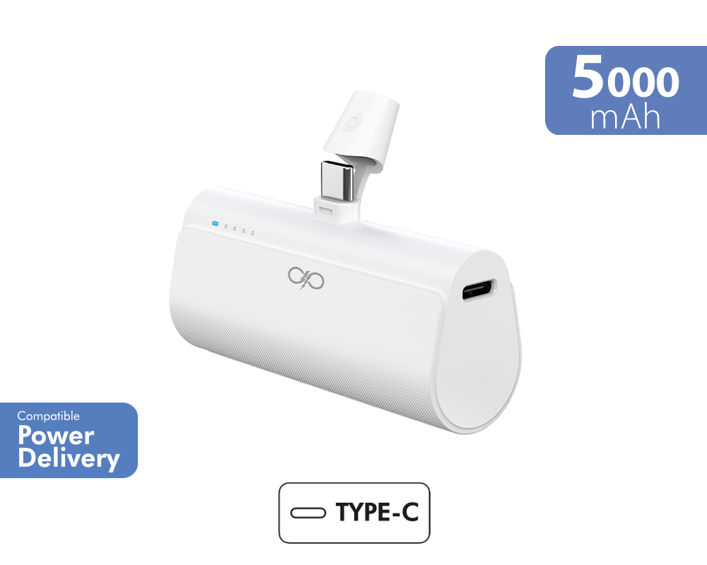 Powerbank 5000mAh Power Delivery Connecteur intégré Blanc Force Power Lite
