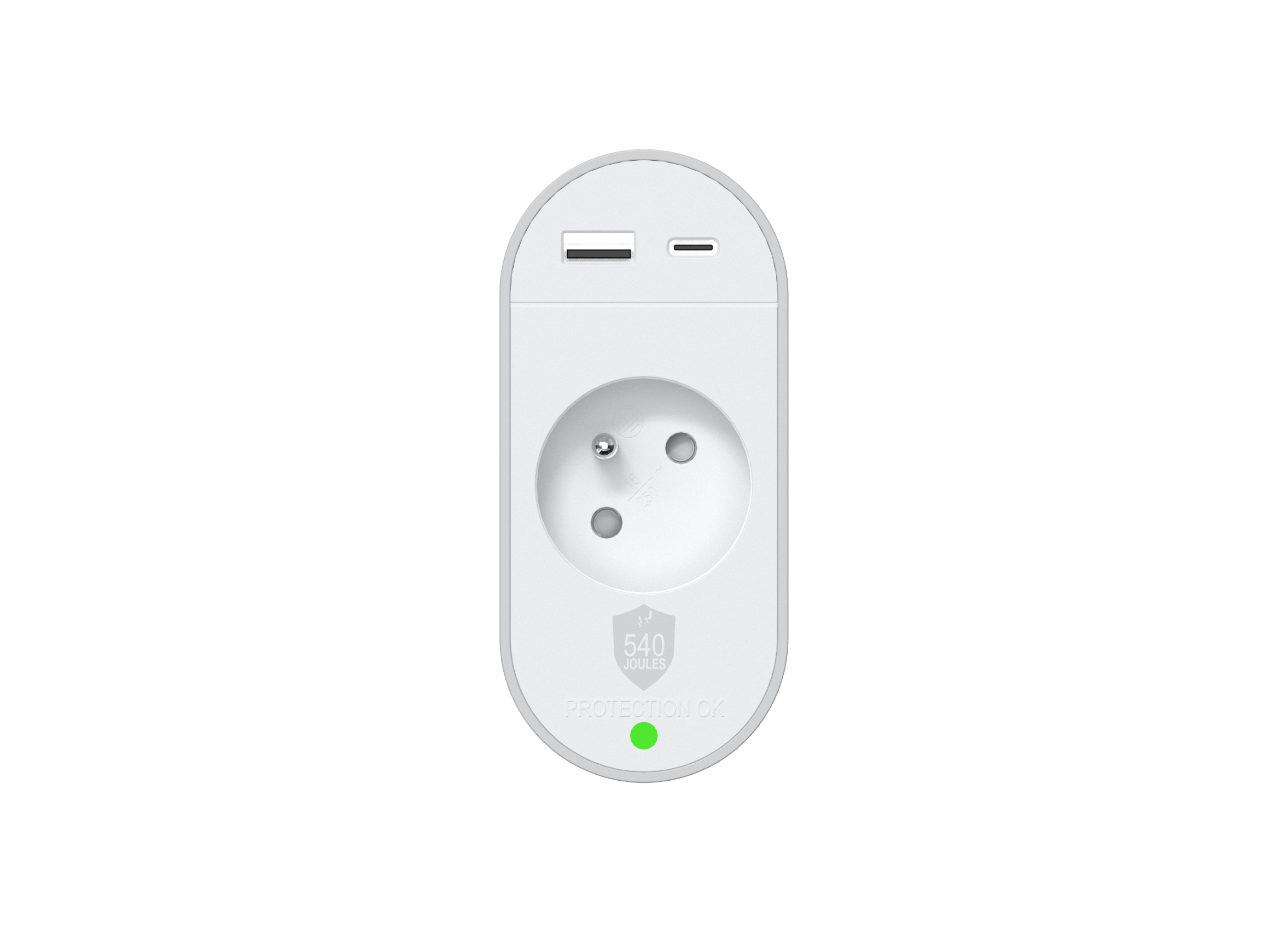 Parafoudre 1 prise EU 540J avec Universel 1,5m Grise et Blanche - Garanti à vie Force Power Lite