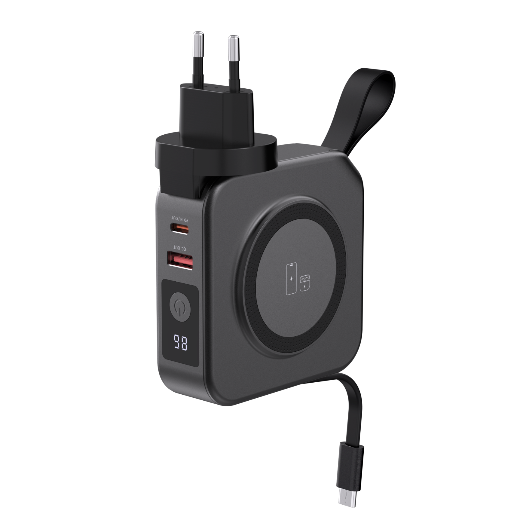 Powerbank sans fil MagSafe 10000mAh + Chargeur Voyage 20W USB A+C Noir + Garantie à vie