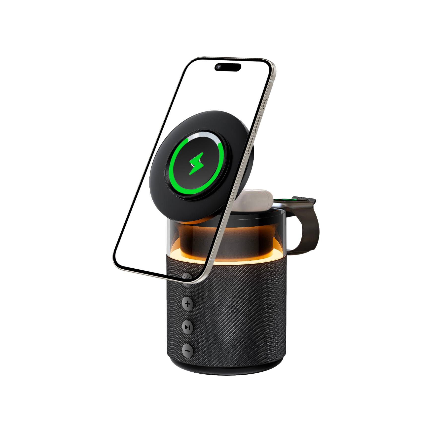 Enceinte Bluetooth® 5W Lumineuse + Station de charge MagSafe sans fil 5 en 1 Noire + Garantie à vie