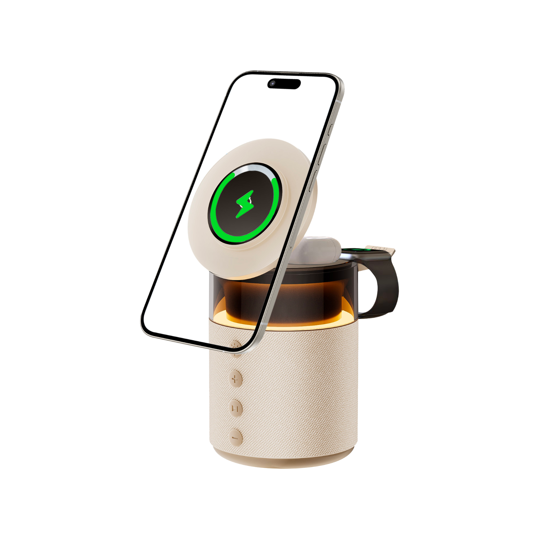 Enceinte Bluetooth® 5W Lumineuse + Station de charge MagSafe sans fil 5 en 1 Argent + Garantie à vie