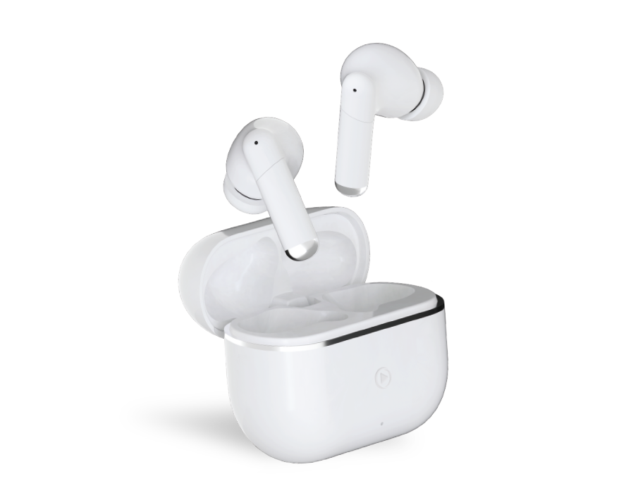 Ecouteurs intra True Wireless Garanti à vie Force Play 2 ANC réduction de bruit + ENC technologie anti-bruit 100% Plastique recyclé Blanc Force Play