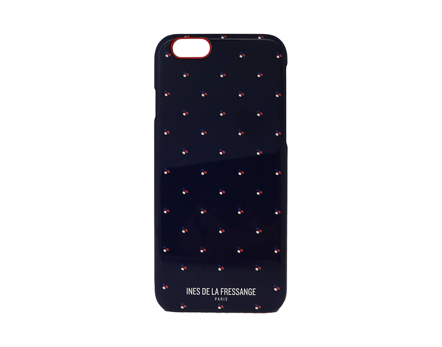 Coque semi-rigide Ines de la Fressange bleue marine a pois pour iPhone 6/6S