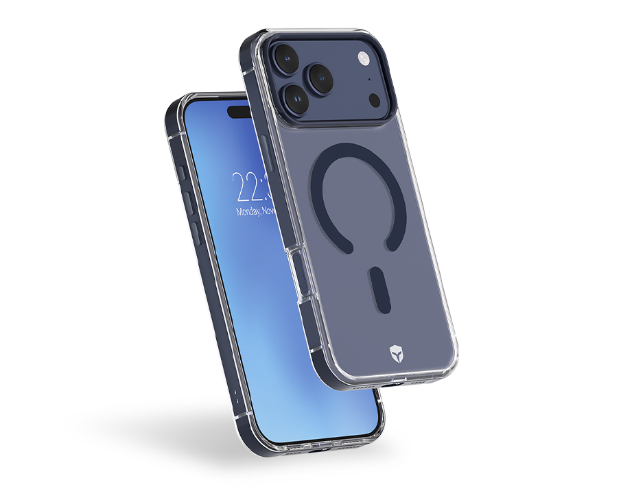 Coque renforcée MagSafe iPhone 17 Pro Max METAL 2m Transparente Contour Métal Bleu + Garantie à vie